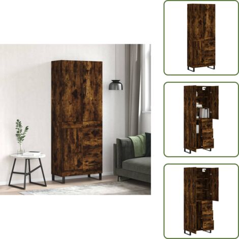 Roble ahumado - vidaXL Aparador alto madera contrachapada roble ahumado 69,5x34x180 cm - Muebles de madera