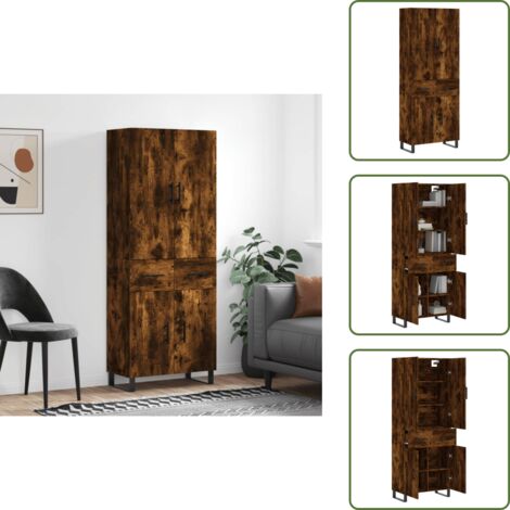 Roble ahumado - vidaXL Aparador alto madera contrachapada roble ahumado 69,5x34x180 cm - Muebles de madera