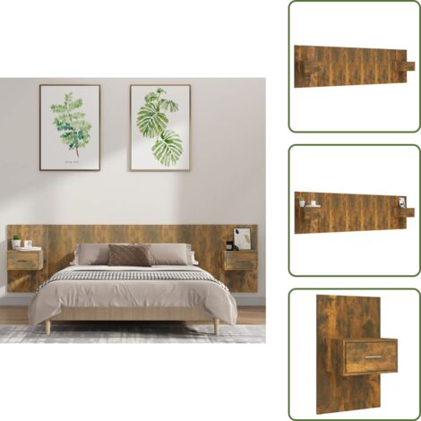 Roble ahumado - vidaXL Cabecero de cama y mesitas madera contrachapada roble ahumado - Diseño clásico