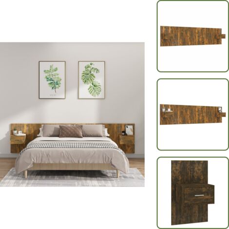 Roble ahumado - vidaXL Cabecero de cama y mesitas madera contrachapada roble ahumado - Diseño clásico
