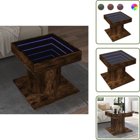 Roble ahumado - vidaXL Mesa de centro y LED madera ingeniería roble ahumado 50x50x45cm - Mesa de salón