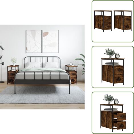 Roble ahumado - vidaXL Mesitas noche 2 uds madera ingeniería roble ahumado 30x60x60 cm - Muebles de dormitorio