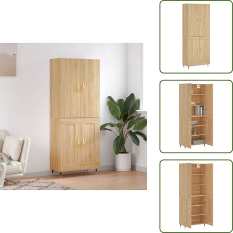 Roble sonoma - vidaXL Aparador alto madera contrachapada color roble 69,5x34x180 cm - Aparador con puerta