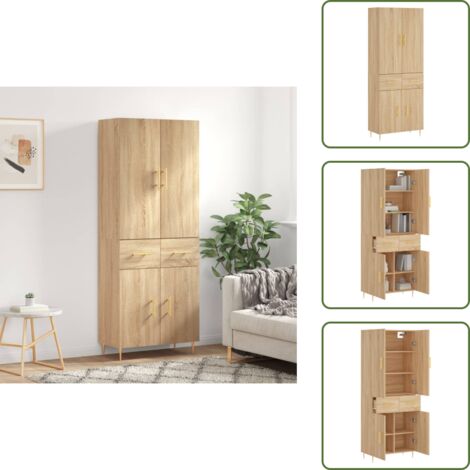 Roble - vidaXL Aparador alto madera contrachapada color roble 69,5x34x180 cm - Muebles de madera