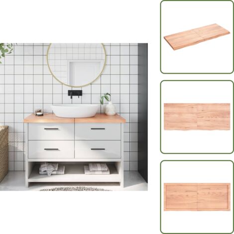 Roble - vidaXL Encimera baño madera maciza tratada marrón claro 120x50x(2-4)cm - Encimera de tocador