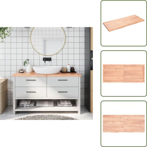 Roble - vidaXL Encimera baño madera maciza tratada marrón claro 140x60x(2-4)cm - Encimera de tocador