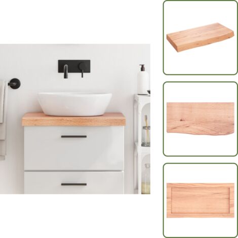Roble - vidaXL Encimera baño madera maciza tratada marrón claro 60x30x(2-6) cm - Encimera de tocador