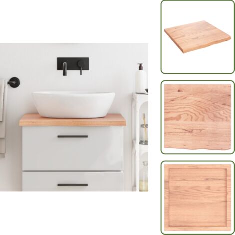 Roble - vidaXL Encimera baño madera maciza tratada marrón claro 60x60x(2-4) cm - Encimera de tocador