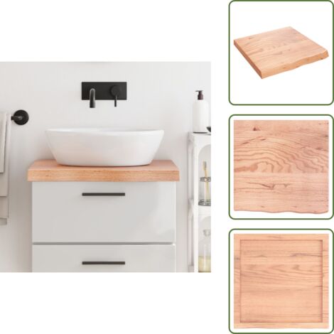 Roble - vidaXL Encimera baño madera maciza tratada marrón claro 60x60x(2-6) cm - Encimera de tocador