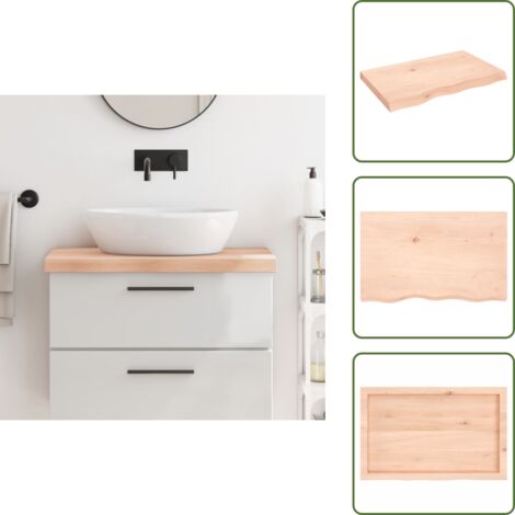 Roble - vidaXL Encimera de baño madera maciza sin tratar 80x50x(2-6) cm - Encimera de tocador