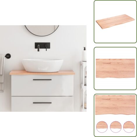 Roble - vidaXL Encimera de baño madera maciza tratada marrón claro 80x40x2 cm - Encimera de tocador