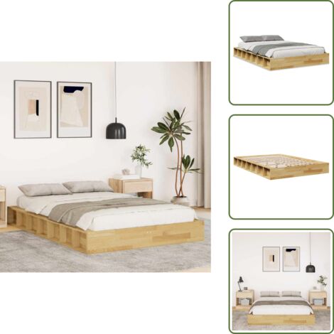 Roble - vidaXL Estructura de cama sin colchón 120x190 cm madera maciza roble - Somier de láminas