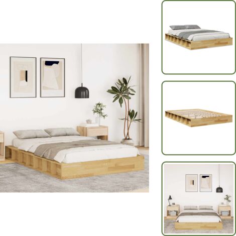 Roble - vidaXL Estructura de cama sin colchón 120x200 cm madera maciza roble - Somier de láminas