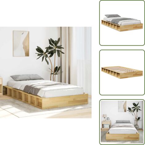 Roble - vidaXL Estructura de cama sin colchón 75x190 cm madera maciza roble - Somier de láminas