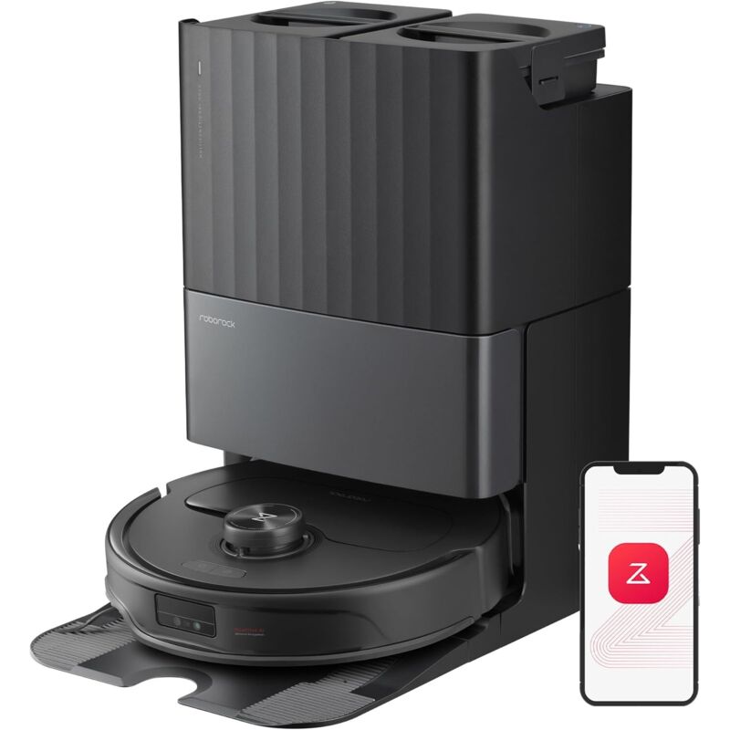 Roborock - Qrevo Master Aspirateur Robot avec FlexiArm Brosse & Serpillière pour Couverture des Coins, Aspirateur Laveur avec Deux Serpillières &