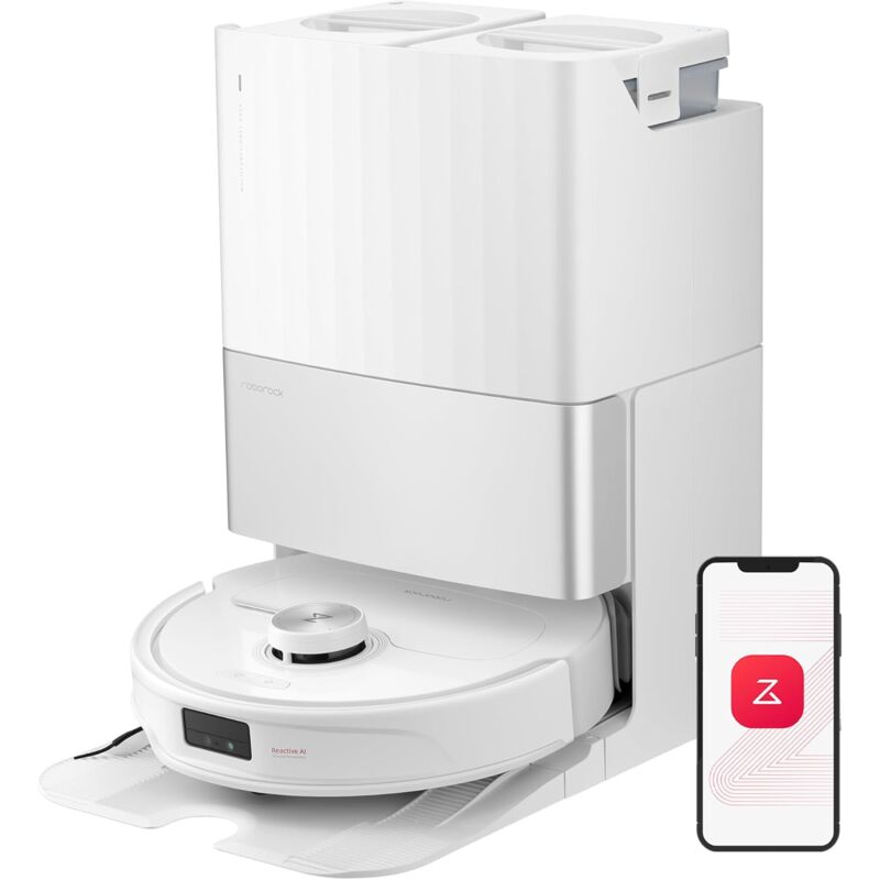 Roborock - Qrevo Master Aspirateur Robot avec FlexiArm Brosse & Serpillière pour Couverture des Coins, Aspirateur Laveur avec Deux Serpillières &