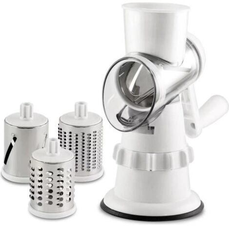 Robot Affettatrice - Grattugia, Affetta in un Lampo - 3 Lame Intercambiabili in Acciaio Inox - Ventosa di Bloccaggio - Versatilità e Precisione, Bianco
