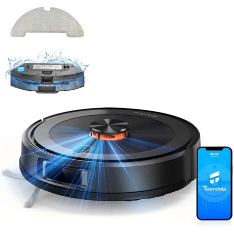 Robot aspirapolvere Teendow D10S Plus - Potenza di aspirazione 5000 Pa, batteria da 3200 mAh, contenitore polvere da 300 ml, 180 minuti di autonomia, 70 dB di silenziosità - Nero