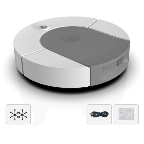 Robot Aspirateur Autonome Puissant Rechargeable USB pour Sols Durs Carrelage Gris