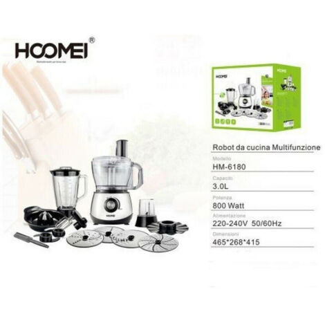 Robot Da Cucina Multifunzione In Abs E Acciaio Inox 800 Watt 3lt Hoomei Hm-6180