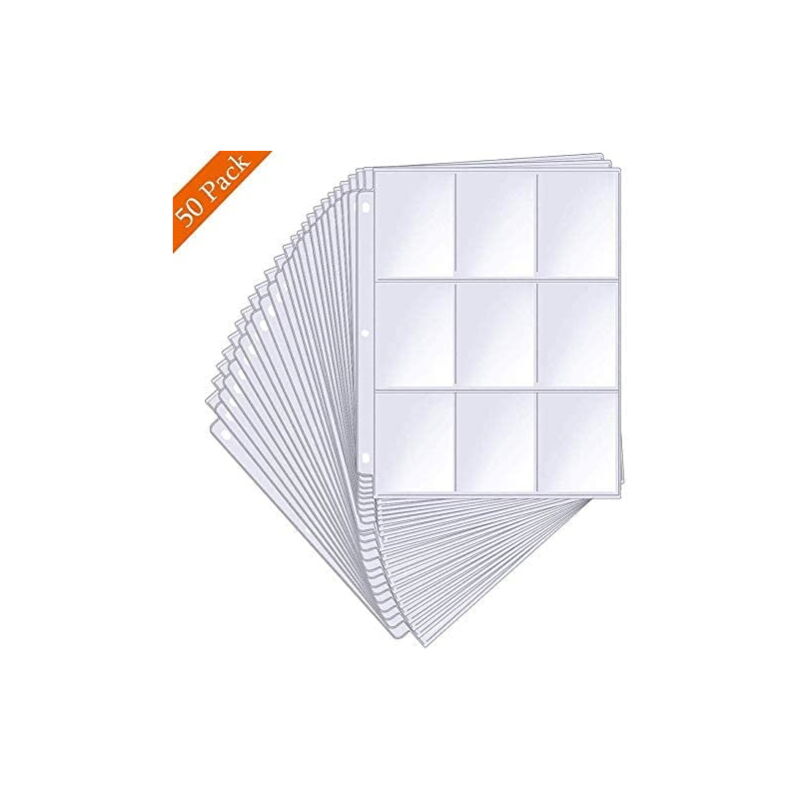 KZQ - Pochettes pour cartes de baseball Pochettes pour reliure de cartes à collectionner à 9 pochettes Porte-pièces de stockage Pages d'album