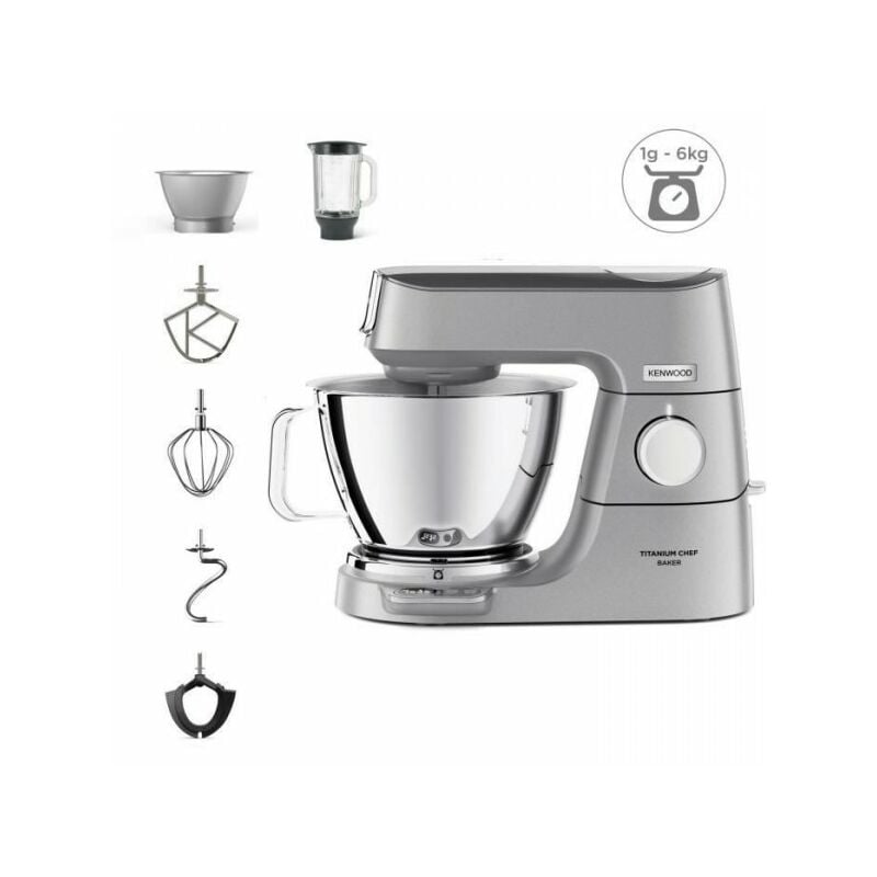 Kenwood - Robot KVC85.124.SI - pâtissier Titanium Chef Baker - 2 bols en inox 3,5L et 5L - Balance intégrée 6kg - Blender 1,8L