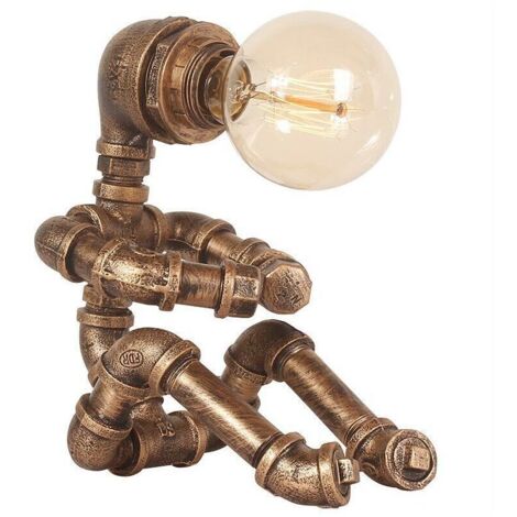 Robot Lampe De Bureau Rétro Industrielle Lampe De Bureau Creative Métal Fer Tube Lampe De Bureau À Économie D'éclairage Lampe De Chevet De Nuit Lampe De Bureau LED，（1pcs，Sans ampoule）