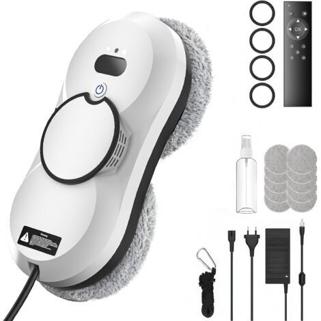 Robot Laveur de Vitre avec Détection Intelligente des Bords, 5600Pa Lave-Vitre Automatique à 3 Modes & Télécommande, Robot Nettoyeur Vitre Sécurisé avec 10 Chiffons pour Surfaces Lisses