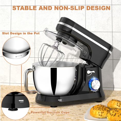 Robot ménager électrique 380W avec bol 4.5L, 3 accessoires, 8 vitesses et tête inclinable pour pâte et gâteau