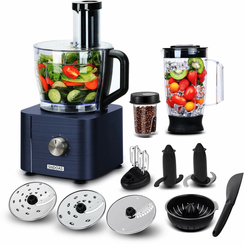 Robot multifonction SNDOAS 1100W Robot de cuisine 3.2L-11 en 1 -Batteur -Mixeur-Extrateur de jus- bleu -Classe énergétique A+++