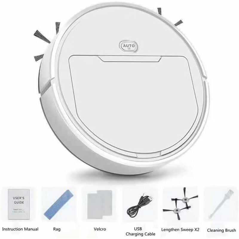 Aougo - Robot Nettoyeur Automatique 3 en 1 Robot Balai Intelligent Aspirateur Paresseux MéNage Nettoyage sans Fil Robot Balayeur, Blanc b