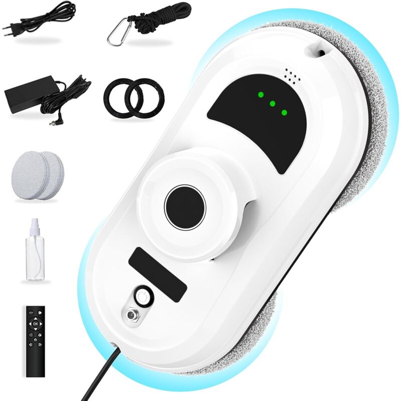 Robot Nettoyeur Vitre 5600 PA, Robot Laveur de Vitre Automatique avec 10 Chiffons, 3 niveaux réglables, Système de Sécurité, Navigation Intelligente,