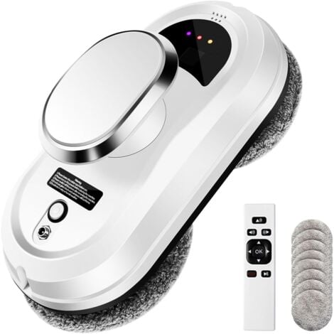 AUTRES Robot Nettoyeur Vitre sans Fil, 5600pa, Robot Laveur de Vitre Automatique avec Télécommande, 3 Modes de Nettoyage, Détection des Bords, avec 10 Chiffons pour Le Nettoyage des Vitres
