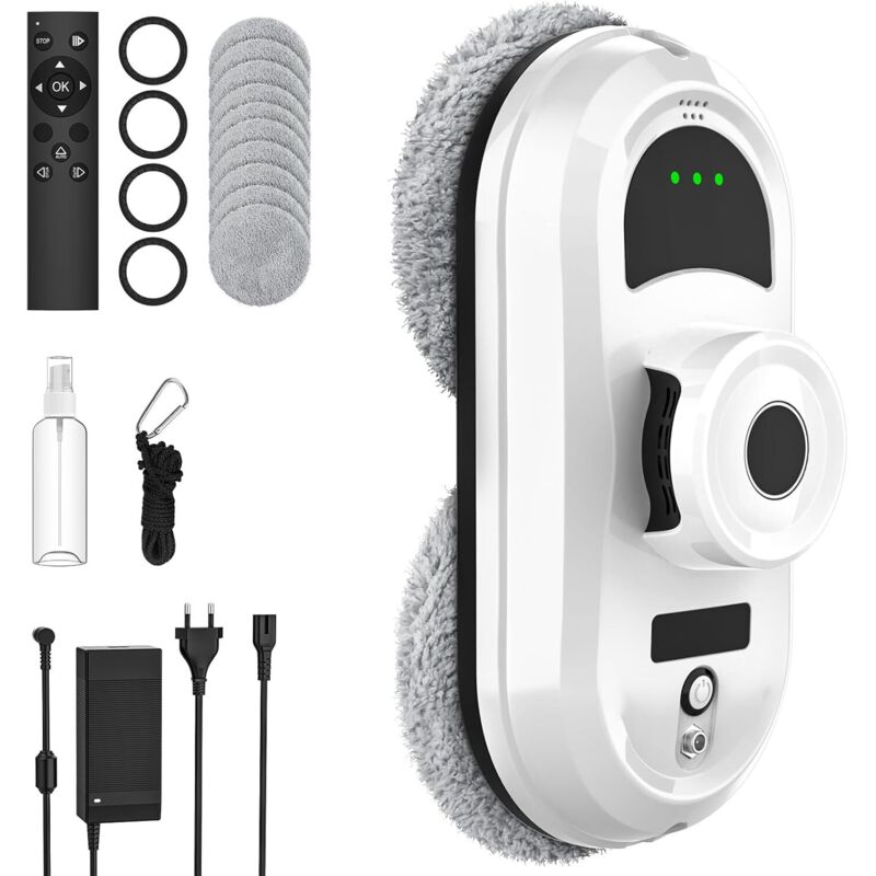 Robot Nettoyeur Vitres, 5600Pa Robot Laveur de Vitre Automatique avec Trois Modes de Nettoyage, Navigation Intelligente, Télécommande, Système de