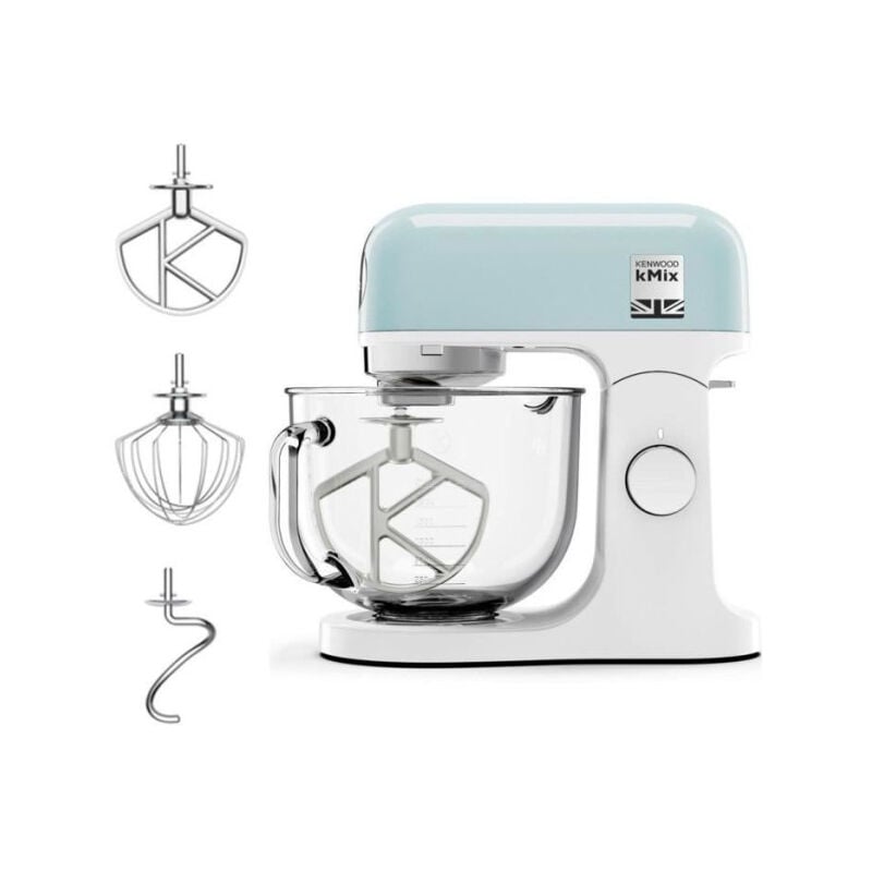 Kenwood - Robot pâtissier multifonction KMX754PB - Moteur professionnel 1000W - 2 sorties pour accessoires - Bol en verre 5L avec