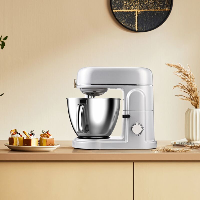 Robot Pâtissier Professionnel 1000W, Batteur sur socle, Robot de Cuisine Multifonction avec bol en acier inoxydable de 5 litres, 10 niveaux réglables