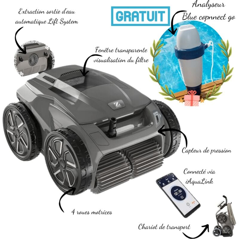 Robot piscine connecté Alpha 6400 iQ/Zodiac - FOND + PAROIS + LIGNE EAU + Blue Connect Go offert