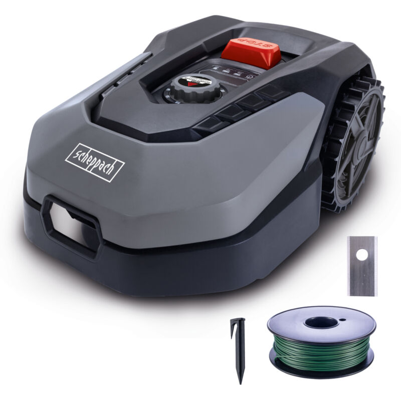 Scheppach Robot tondeuse XL600 – RobotCut – Jardins 600 m² – Largeur de coupe 180 mm – Hauteur de coupe réglable – Protection antivol – Capteur de
