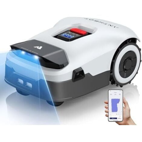 Robot Tondeuse ANTHBOT Genie 600 , Sans Fil Périphérique, RTK+3D AI Vision, Cartographie Auto, Max. 900 m², Hauteur de Coupe 30-70 mm,Pente à 45%, Wi-Fi（2.4G）