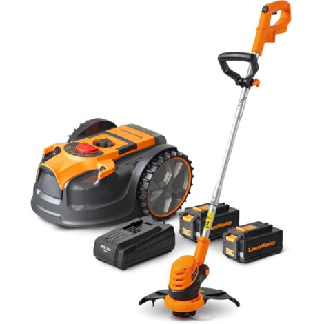 LAWNMASTER Robot tondeuse autonome 24V sans fil périmétrique - Le robot le plus simple du marché + Coupe bordures 24v et 2 batteries.