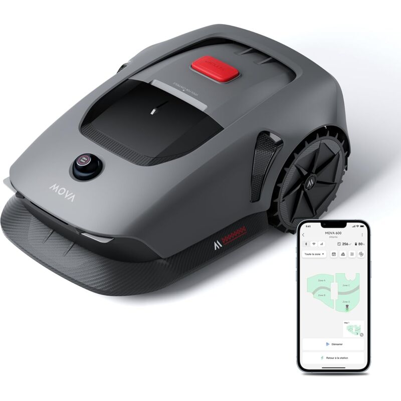 Dreame Mova 600 Robot Tondeuse, Installation sans Fil, cartographie UltraView™ jusqu'à 600 m², évitement Intelligent des Obstacles