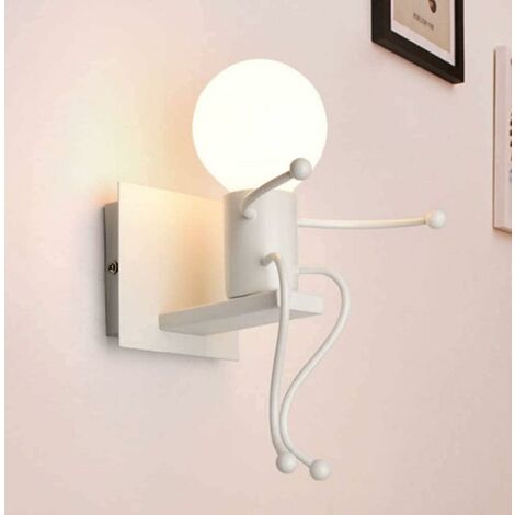 Robot Wall Light, Creative Contemporary Retro Style Black Wall Sconce, Wall Lights for Bedroom Bedside Kids Room Corridor Staircase (White)
