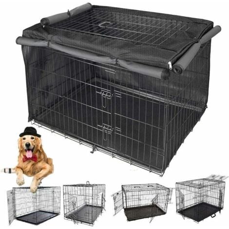 Gabbia Per Cani Pieghevole VOUNOT 92x58x64cm - 2 Porte, Vassoio Rimovibile, Nero