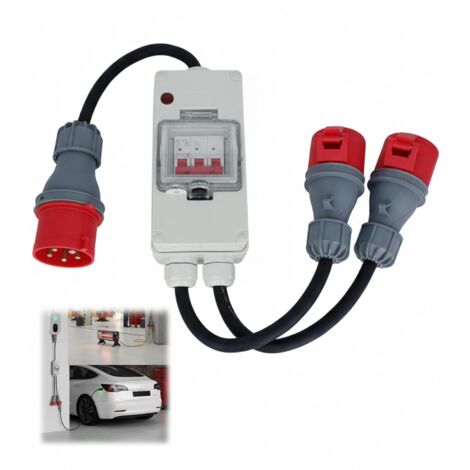 robuste Adaptateur 32A vers 16A X2 avec disjoncteur 400V, cuivre pur 5 broches 1,5M couplage IP44 distributeur d'alimentation robuste, pour l'industrie du camping-car caravane, aux ateliers