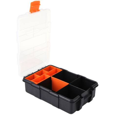 Robuste, doppelwandige PP-Aufbewahrungsbox für Kleinteile – Werkzeugorganizer – 22 x 15,6 x 6 cm, schwarz/orange