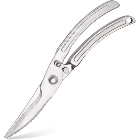 Robuste Fleischschere aus Edelstahl mit Fischschuppermesser, ein vielseitiges Küchenwerkzeug für präzises und effizientes Schneiden.