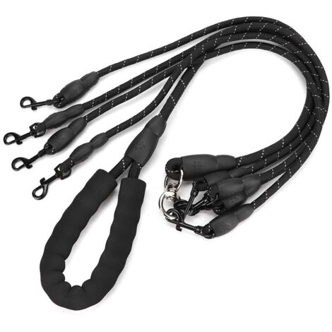 Robuste Hundeleine mit 4 Befestigungspunkten, ideal zum Wandern und für Outdoor-Aktivitäten, schwarz