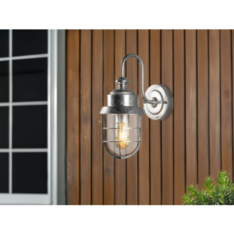 Robuste LED Außenwandleuchte aus feuerzinktem Stahl Höhe 21,5cm