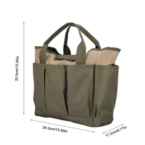 Robuste Mehrzweck-Aufbewahrungstasche für Gartengeräte, strapazierfähige und tragbare Werkzeugtasche aus Oxford-Gewebe, Maße 34,3 x 17,2 x 30,5 cm, grün-khakifarben