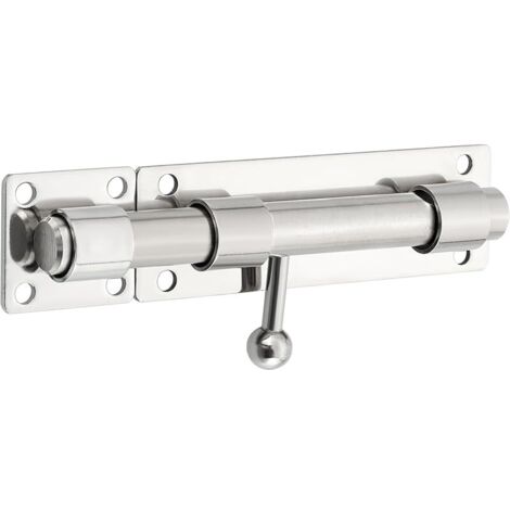 Robuste Verrou Porte Extérieur, Loquet Porte Coulissant avec Trou pour Cadenas, Barre de 150MM de longueur, 16MM de Diamètre, Finition Brossé en SUS304 Acier Inoxydable (Cadenas Non Compris)